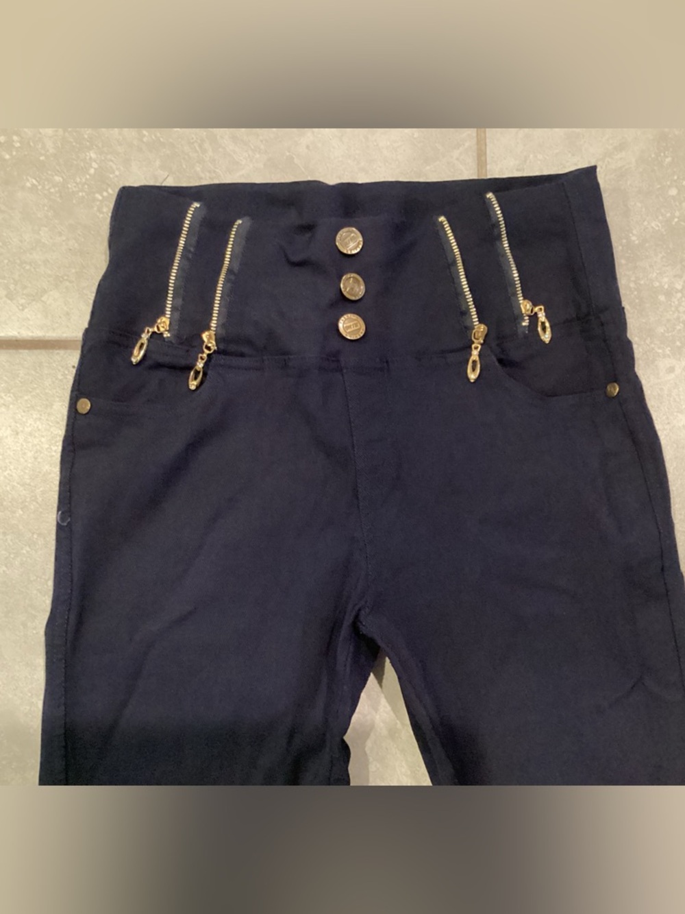 Indero High-Rise Navy Women’s Skinny Jeans with Gold Zip Detail - Picture 2 of 6